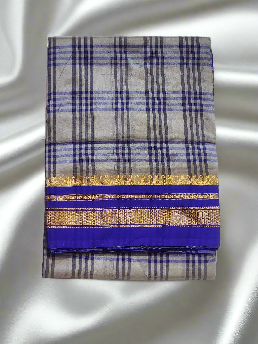 Ash Blue Checks Ilkal Saree