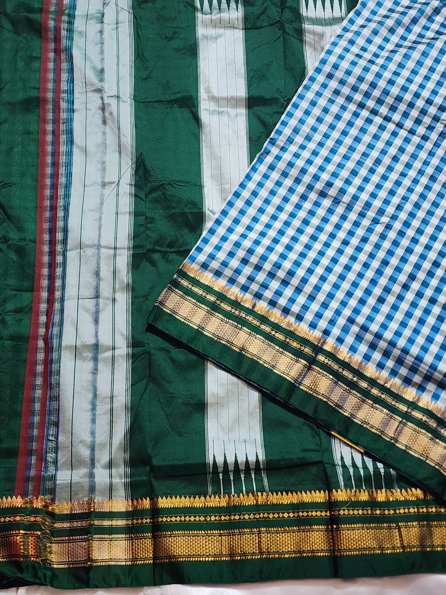 Blue-Green Checks Ilkal Saree