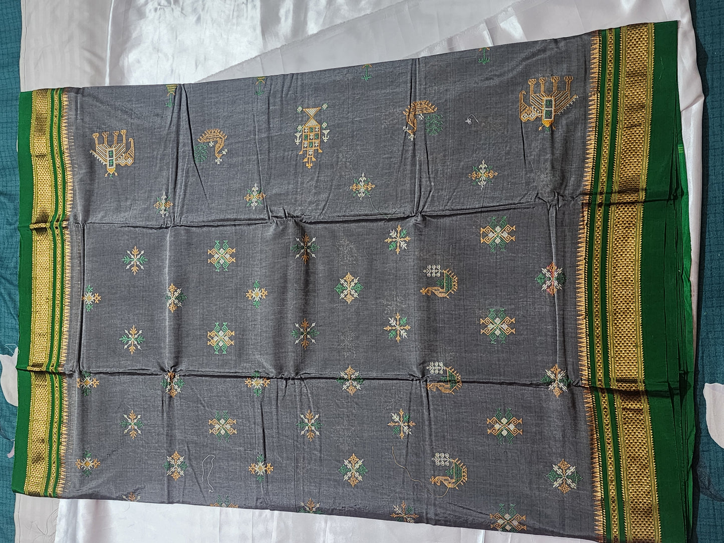 Grey Green Ilkal Kasuti Silk Saree