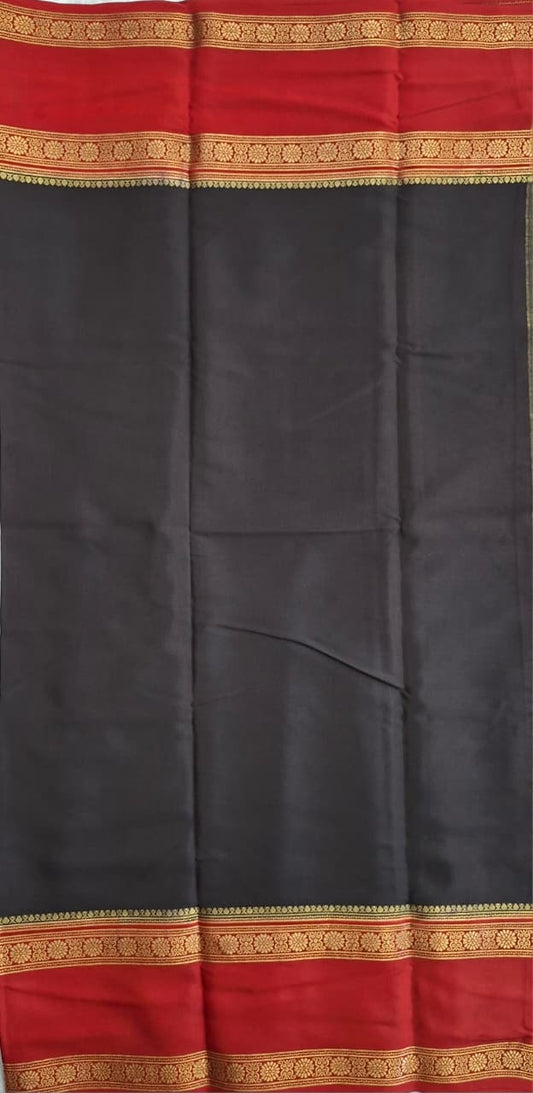 Black -Red Mysore Crepe Silk with red bentex flower border