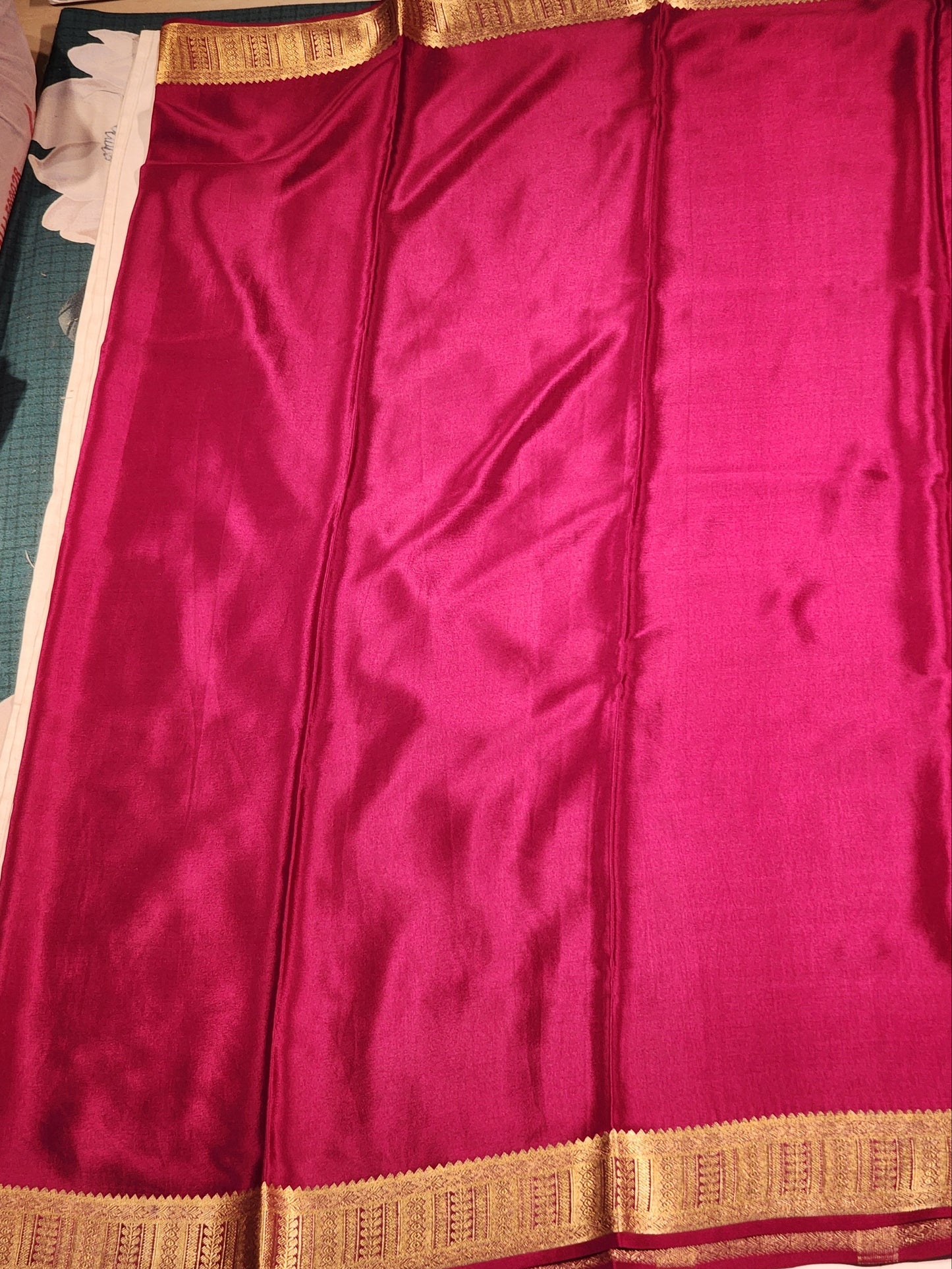 Vibrant Mysore Silk Saree in Yellow, Magenta & Green