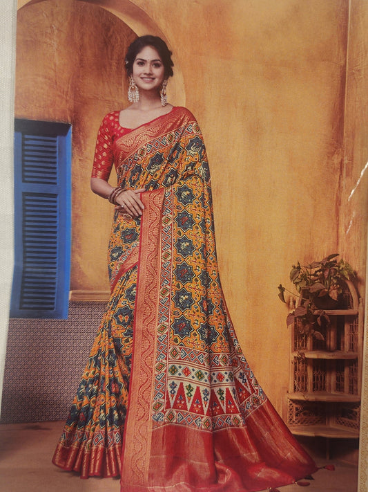 Yellow Viscose Dola Silk star print