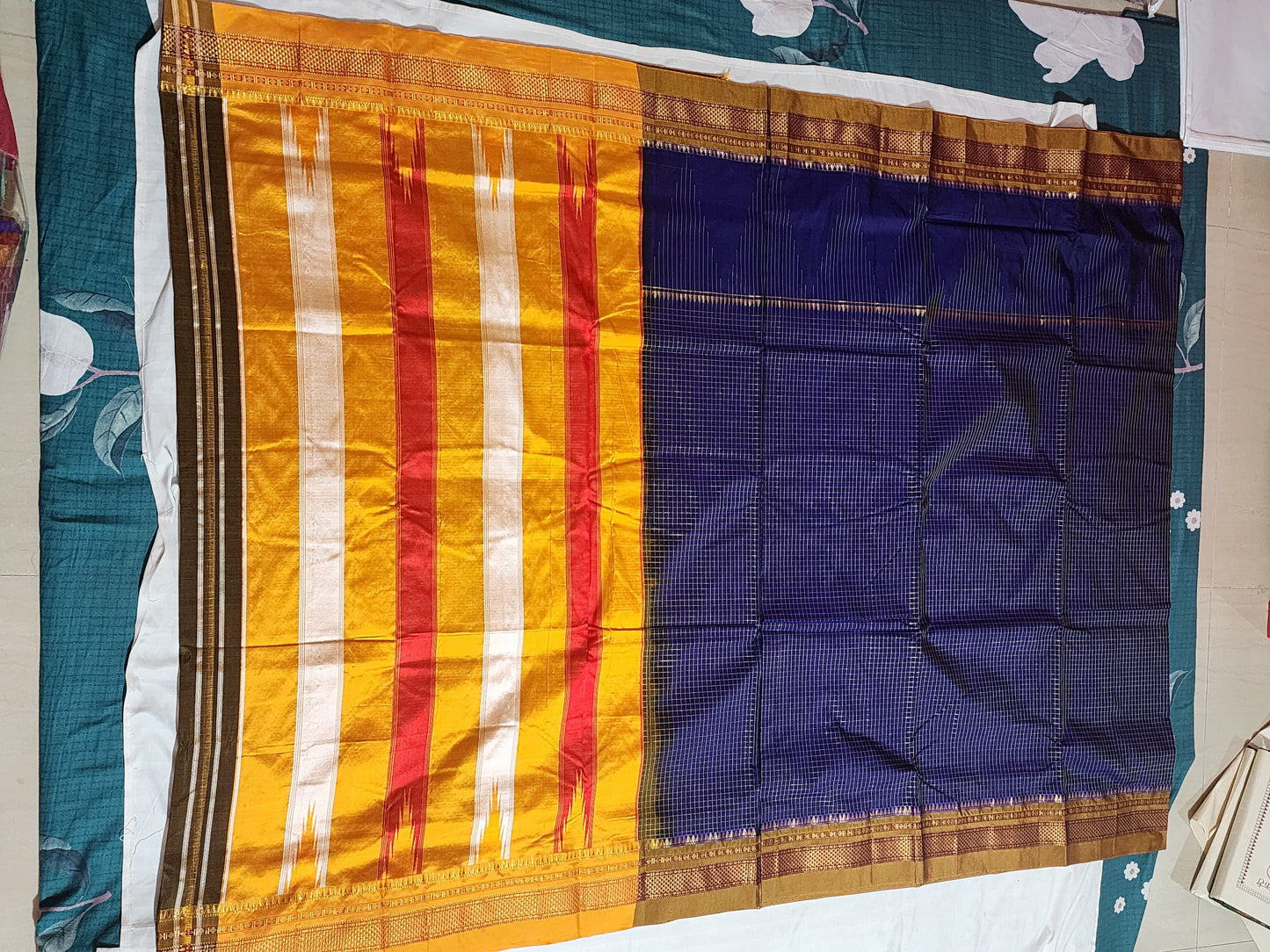 Navy Blue Checked Ilkal Saree