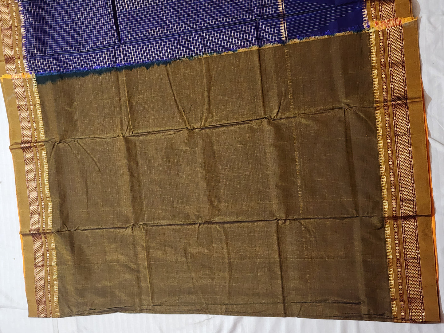 Navy Blue Checked Ilkal Saree
