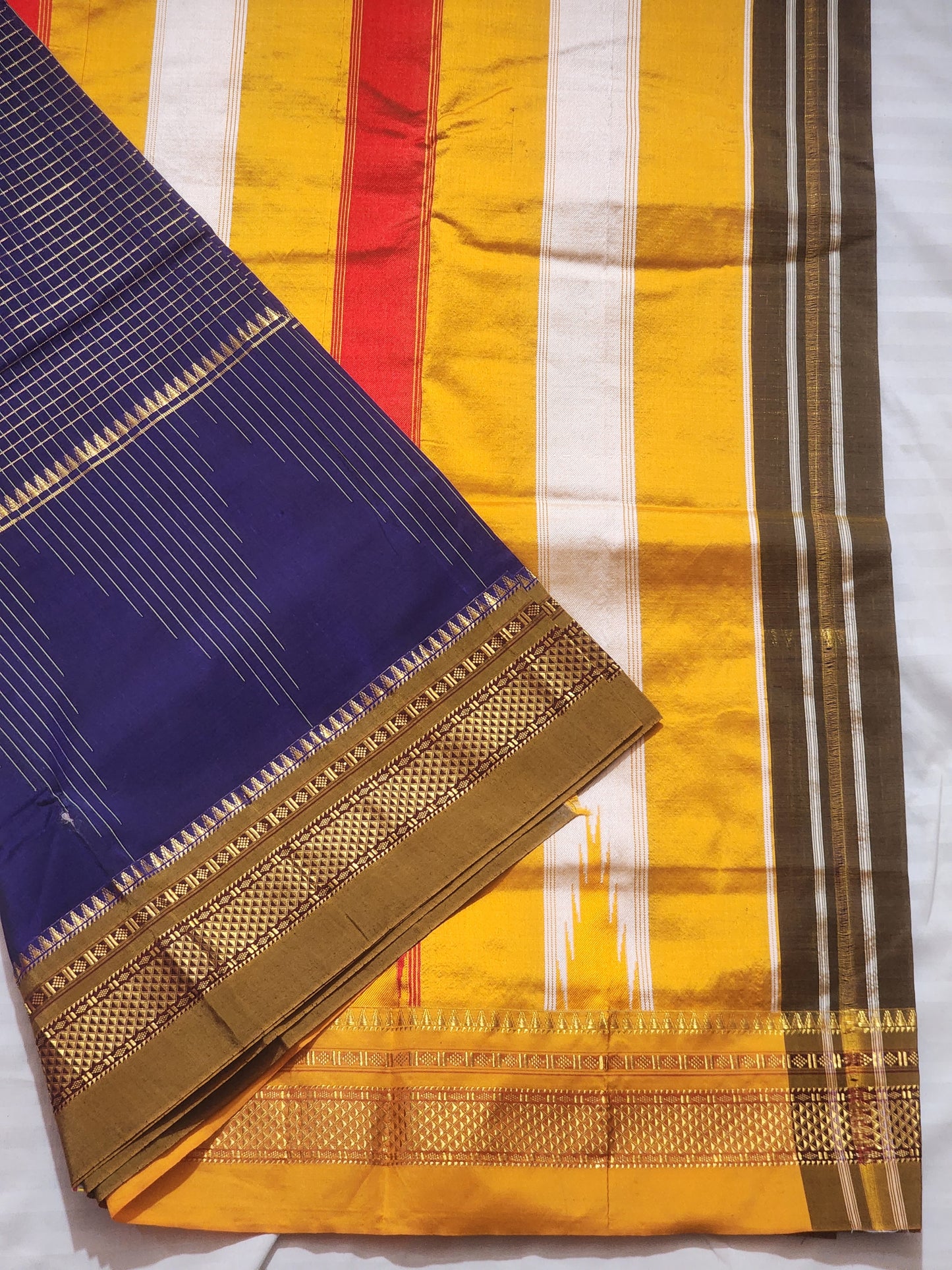 Navy Blue Checked Ilkal Saree