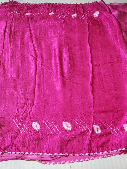Pink Bandhani Modal Saree with Golden Panels