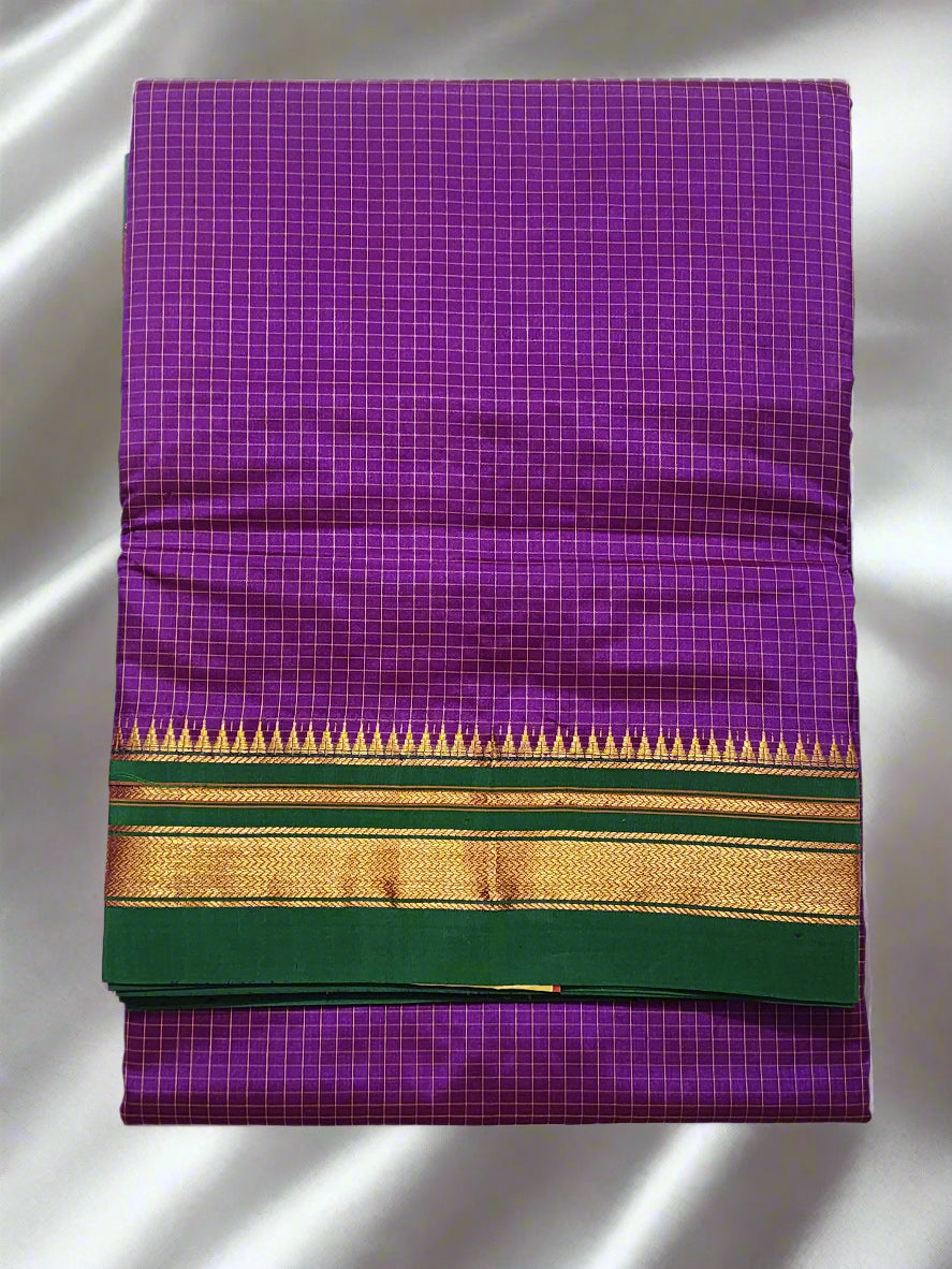 Purple Checks Ilkal Saree