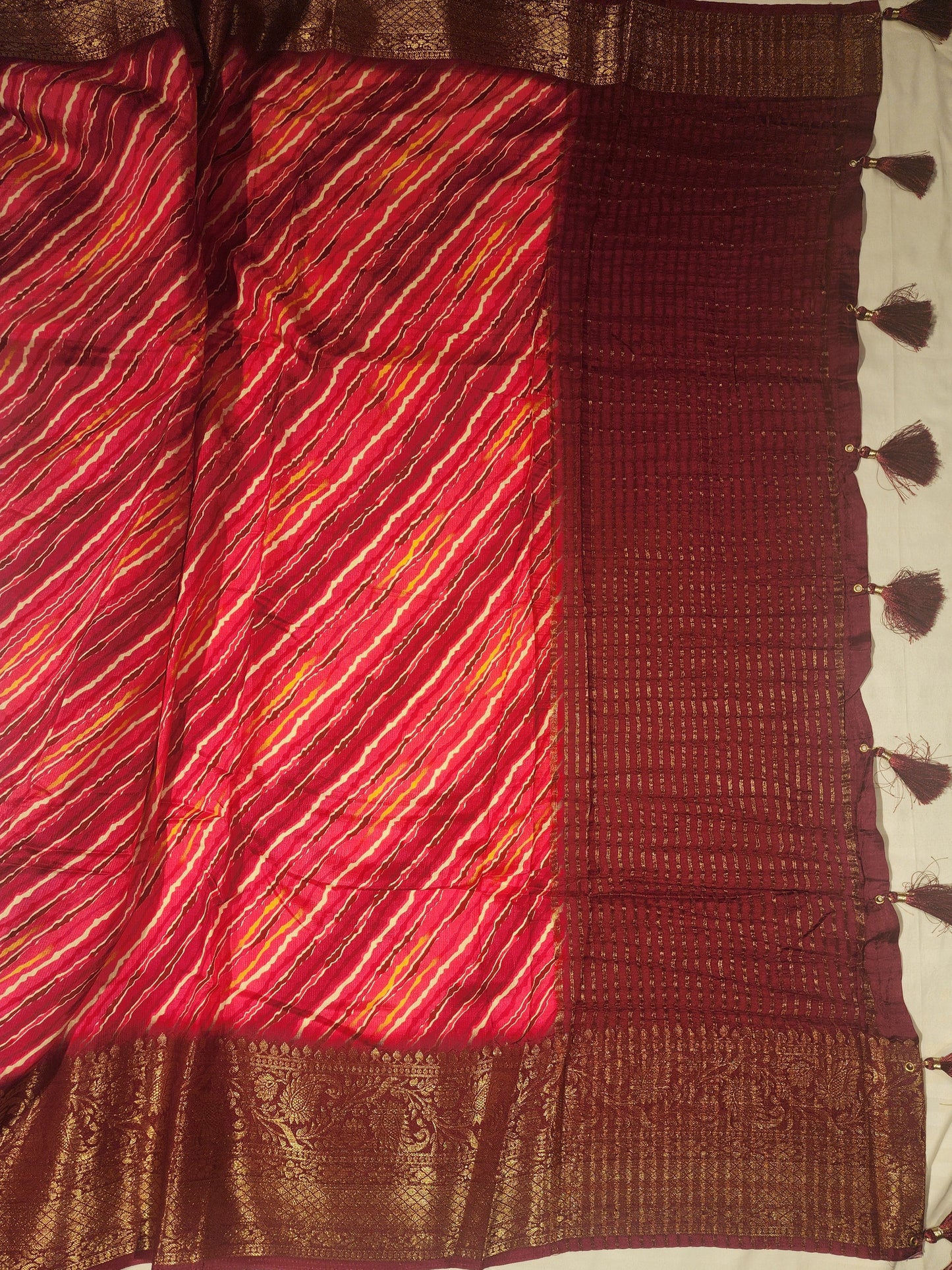 pink dola silk leharia print