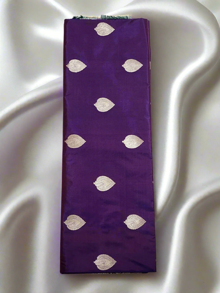 Purple Banarasi Silk Saree with Silver Leaf Motifs