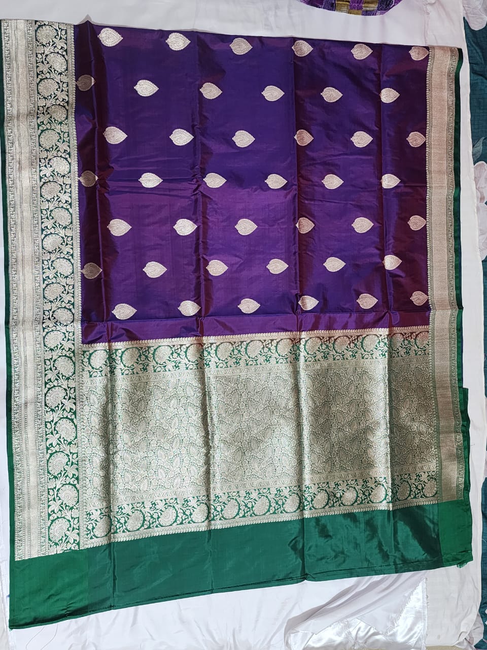 Purple Banarasi Silk Saree with Silver Leaf Motifs