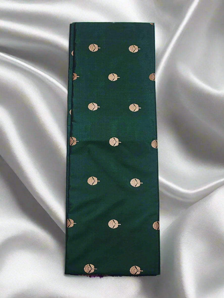 Bottle Green Banarasi Silk Saree with Delicate Gold Motifs