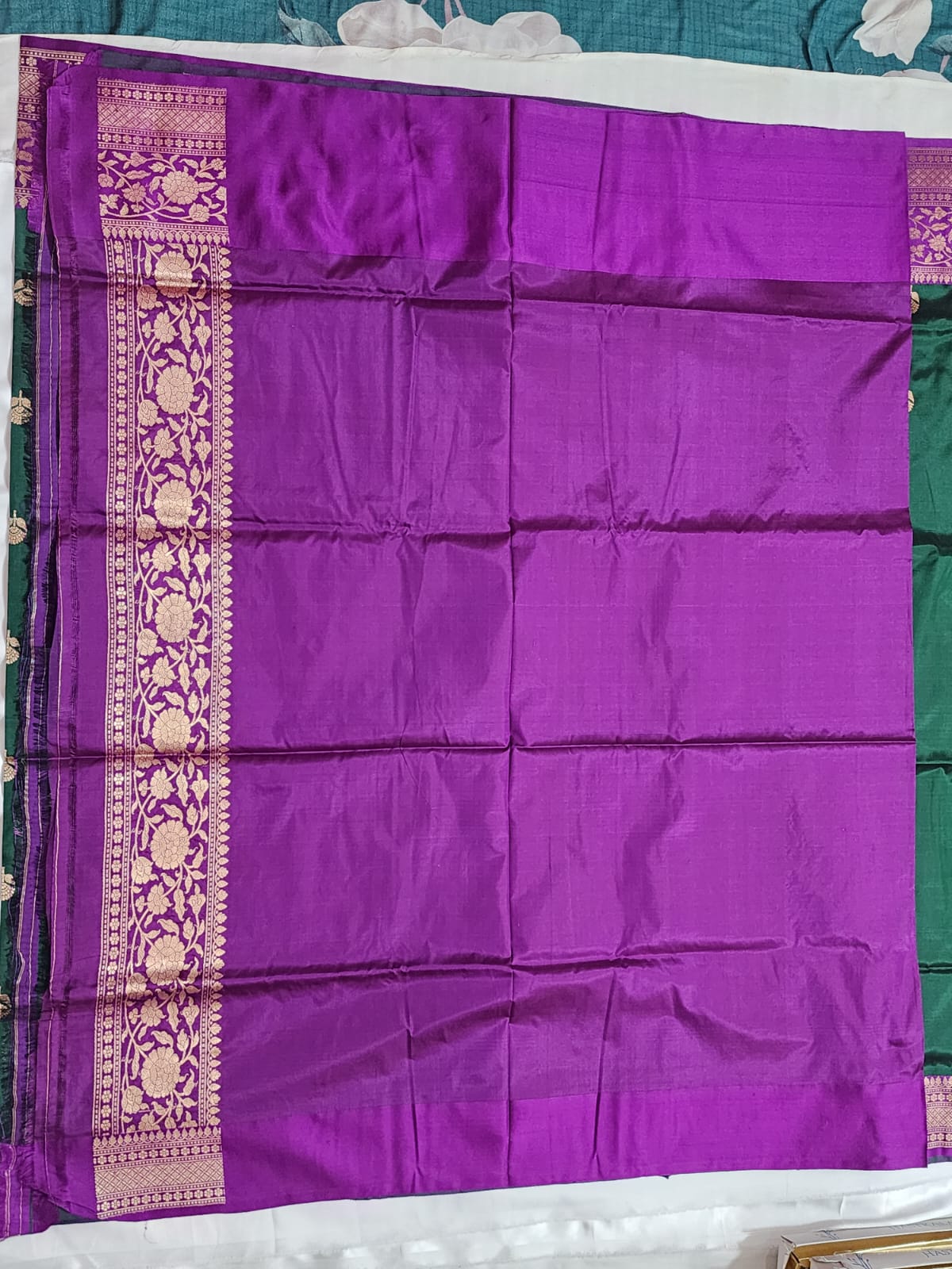 Bottle Green Banarasi Silk Saree with Delicate Gold Motifs
