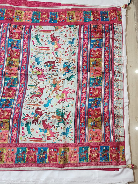 Multicolour with a Cream BaseDola Silk Saree