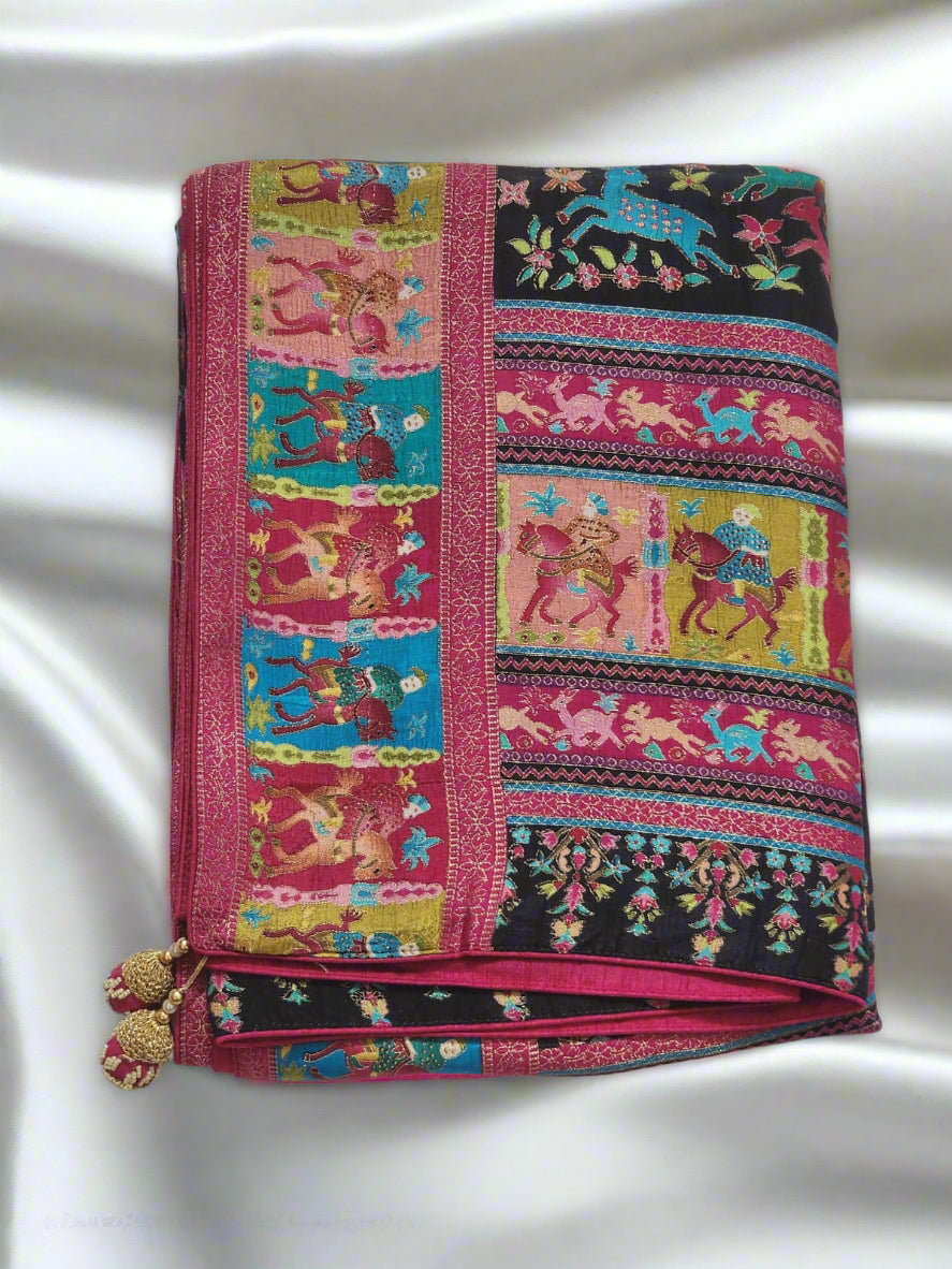 Black Base with Multicolour Dola Silk Saree