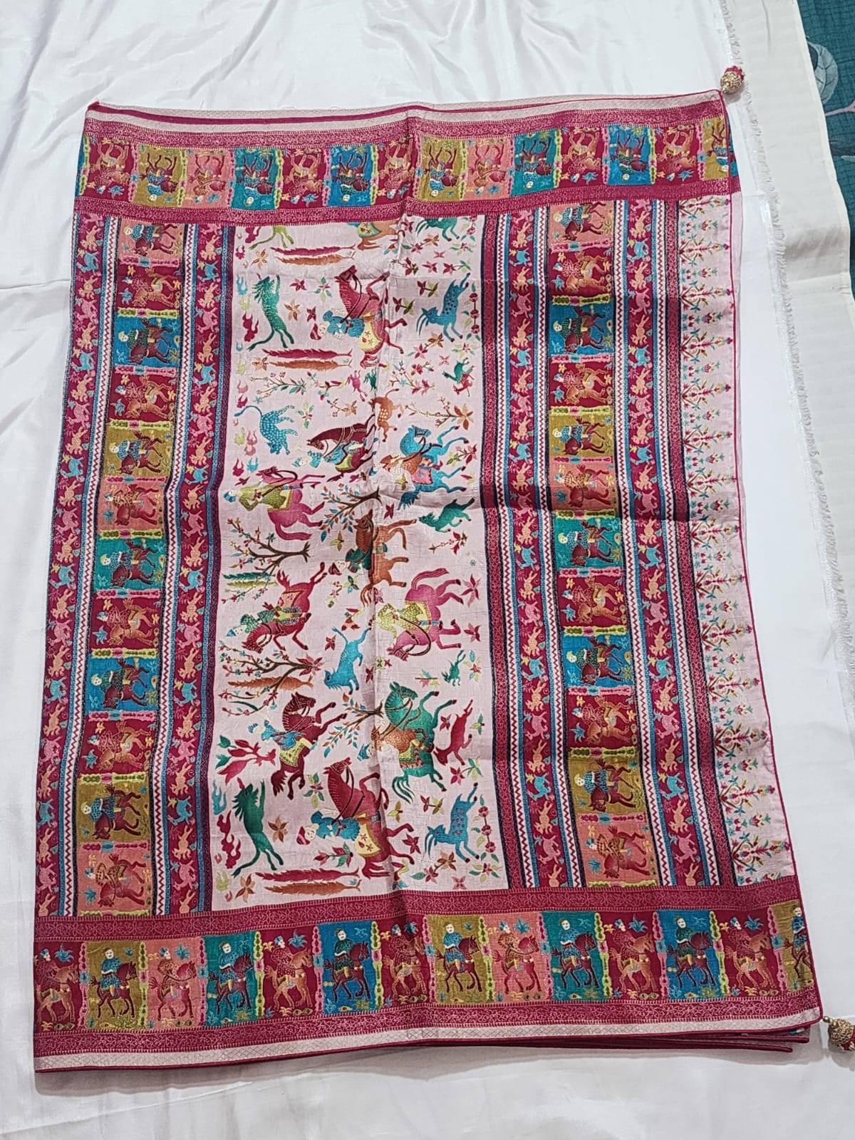 Off-white Body with Pink Border Dola Silk Saree