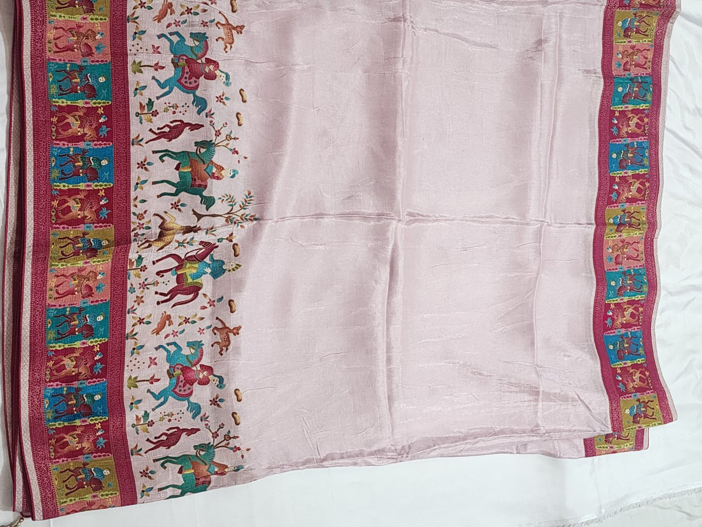 Off-white Body with Pink Border Dola Silk Saree