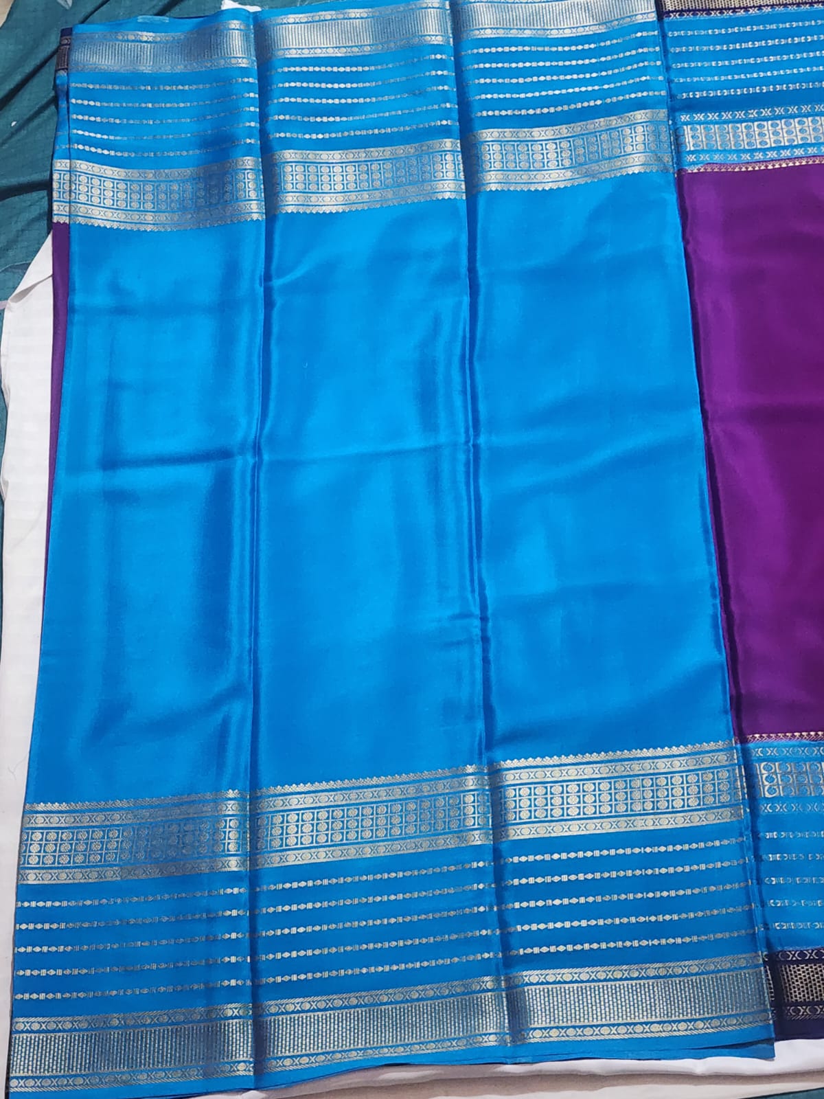 Purple and Royal Blue Mysore Silk Saree