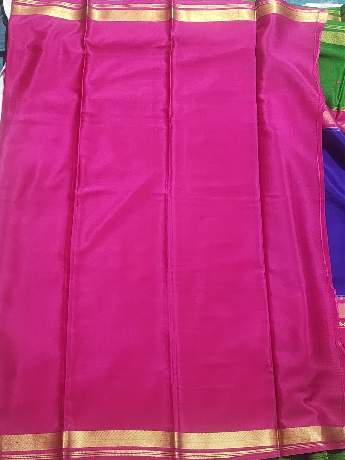 Royal Blue and Parrot Green Mysore Silk Saree