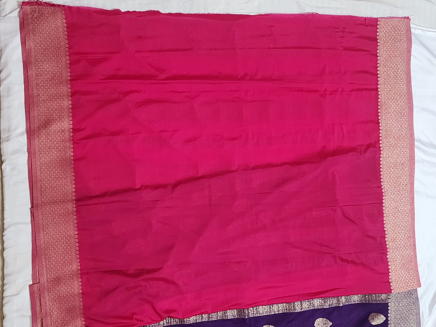 Royal Purple with Rani Pink Border Khadi Georgette Banarasi Saree