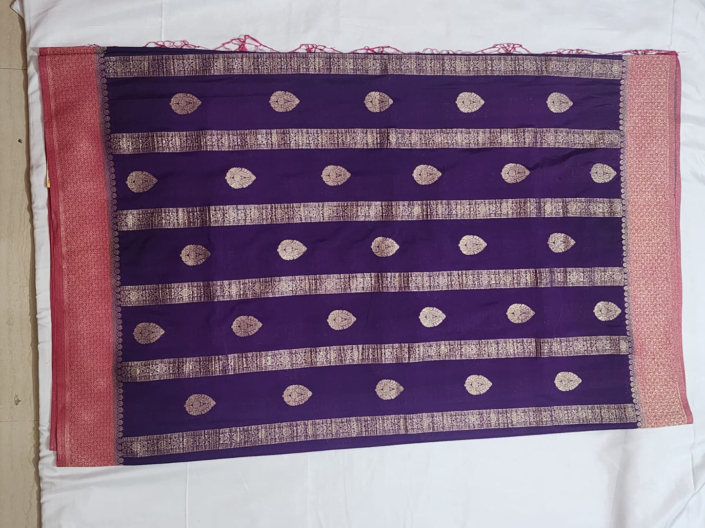Royal Purple with Rani Pink Border Khadi Georgette Banarasi Saree