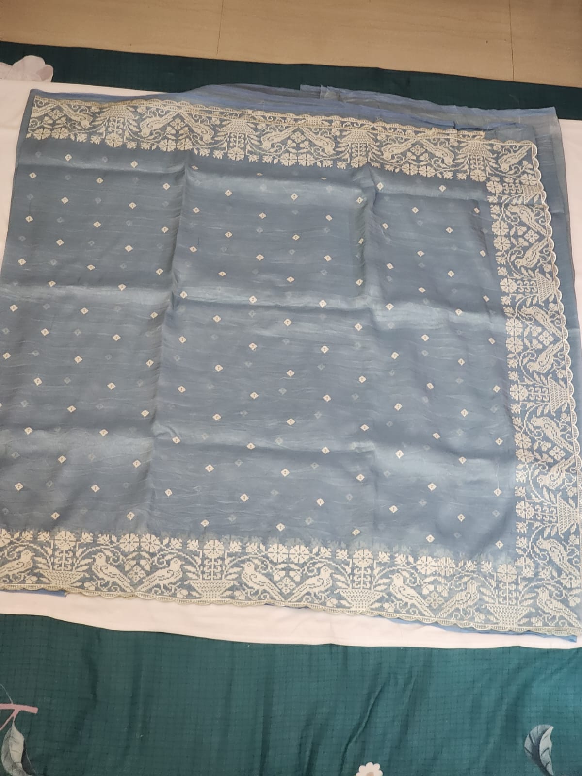 Powder Blue with White Embroidery Organza Saree