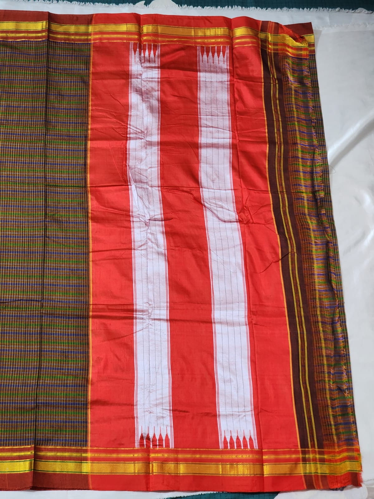 Brown base Multicolored checkered Ilkal Cotton Saree