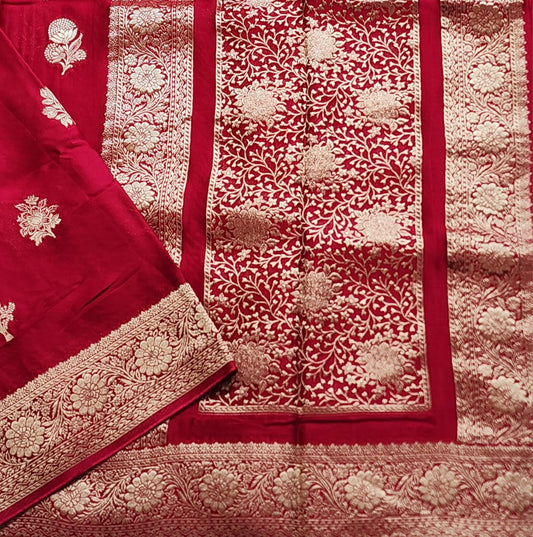 Royal Bloom – Deep Maroon Banaras Silk Saree with Floral Zari Weave