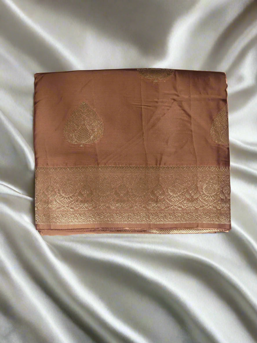 Antique Charm – Coffee Brown Banaras Silk Saree with Gold Zari