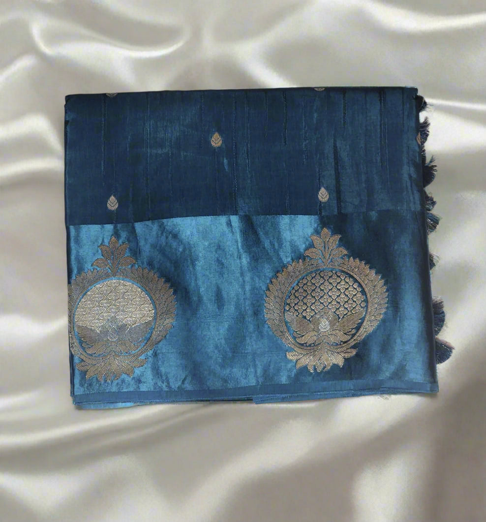Regal Sapphire – Banaras Silk Saree with Antique Zari Motifs