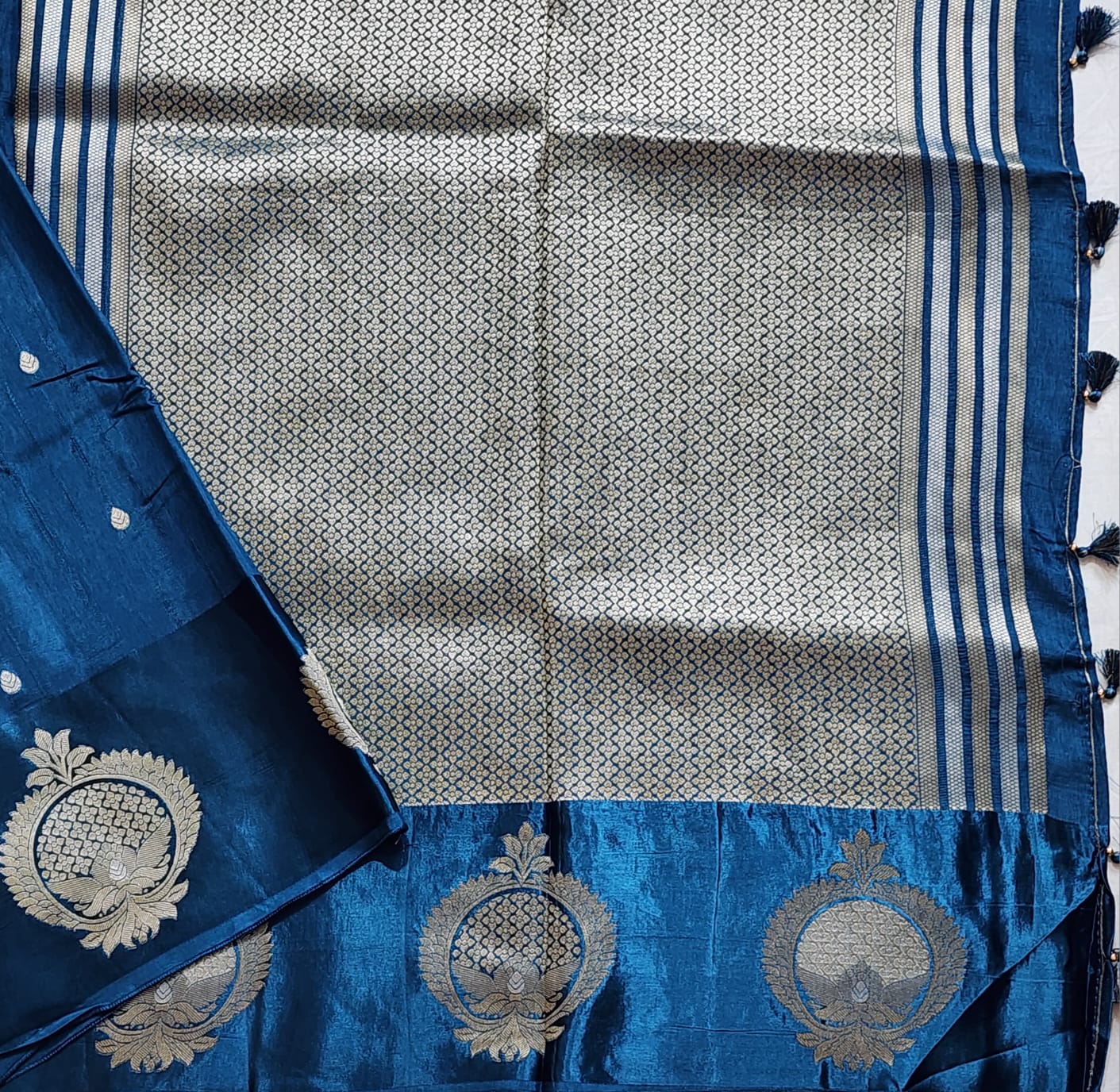 Regal Sapphire – Banaras Silk Saree with Antique Zari Motifs