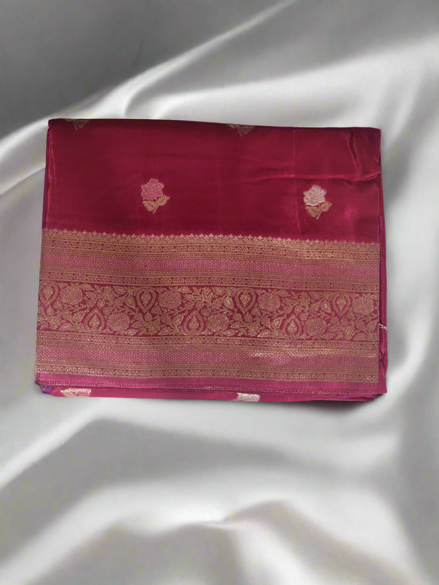 Royal Ruby – Maroon Banaras Silk Saree with Traditional Gold Zari Border