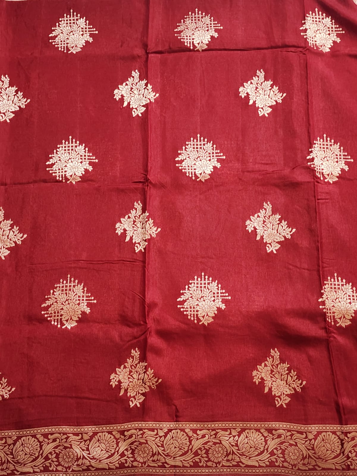 Regal Maroon Banaras Silk Saree with Elegant Floral Zari Border