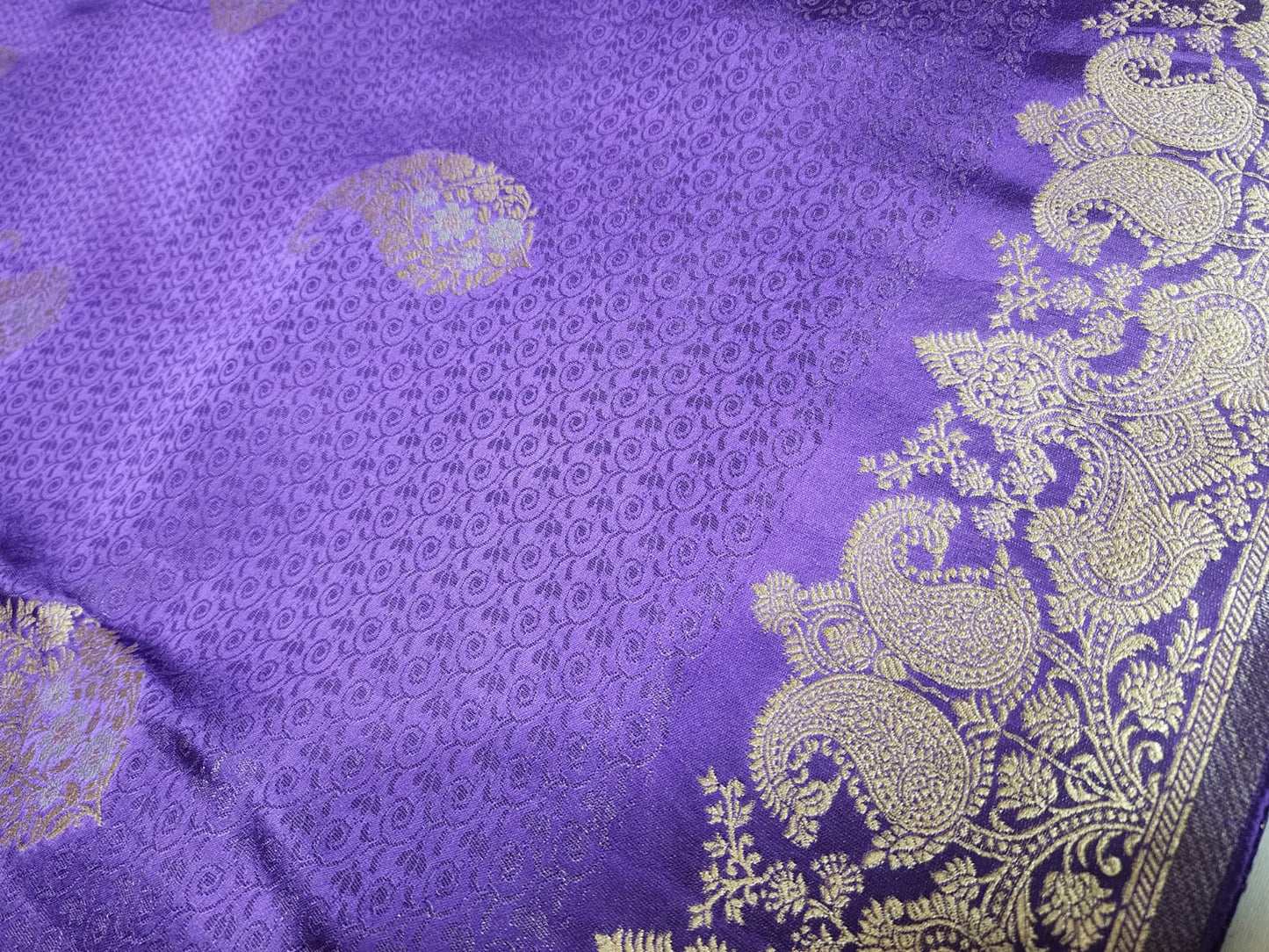 Regal Purple Banaras Silk Saree with Gold Zari Peacock Border