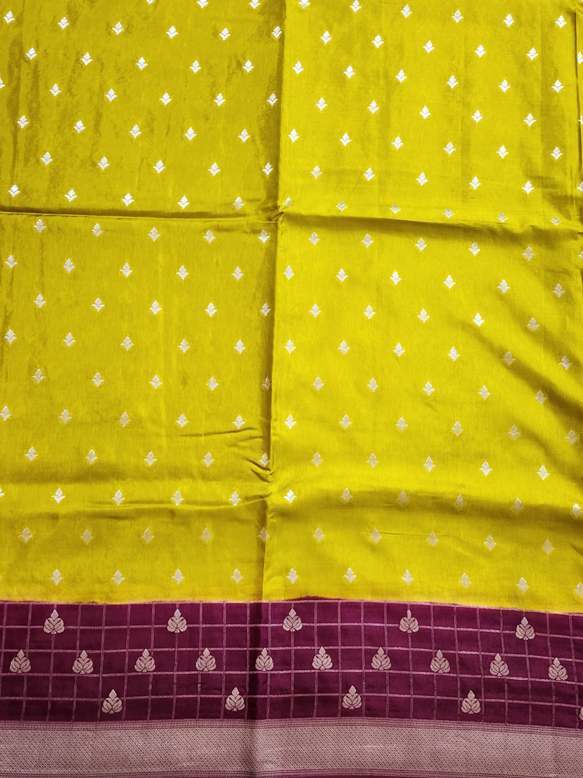 Vibrant Lime Green and Wine Banaras Silk Saree with Silver Zari Pallu