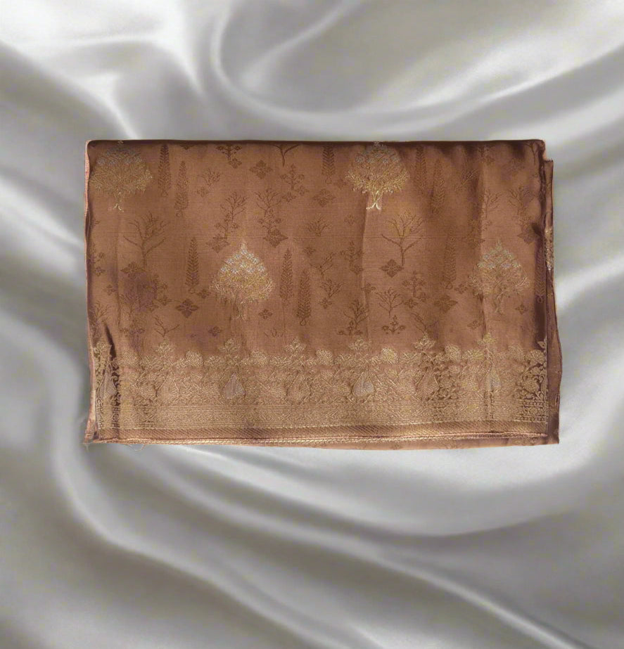 Elegant Coffee Brown Banaras Silk Saree with Golden Zari Weave