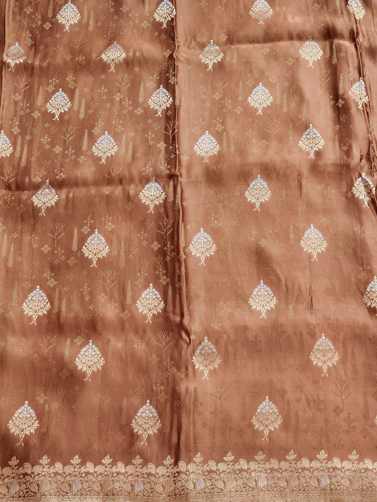 Elegant Coffee Brown Banaras Silk Saree with Golden Zari Weave