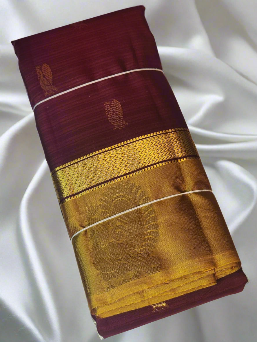 Maroon & Mustard Yellow Gadwal Silk Saree