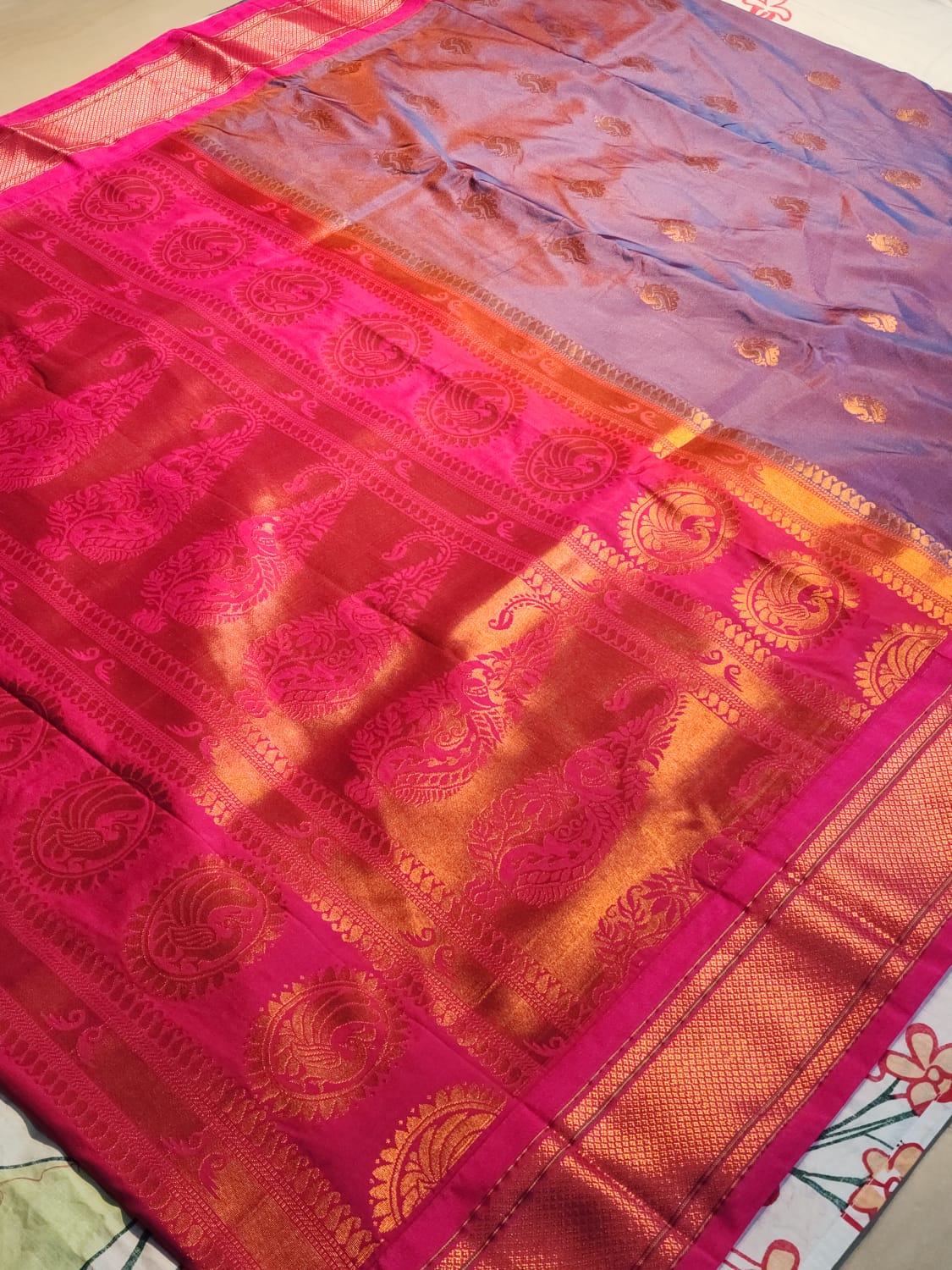 Purple Paithani Saree with Pink Kadiyal Border