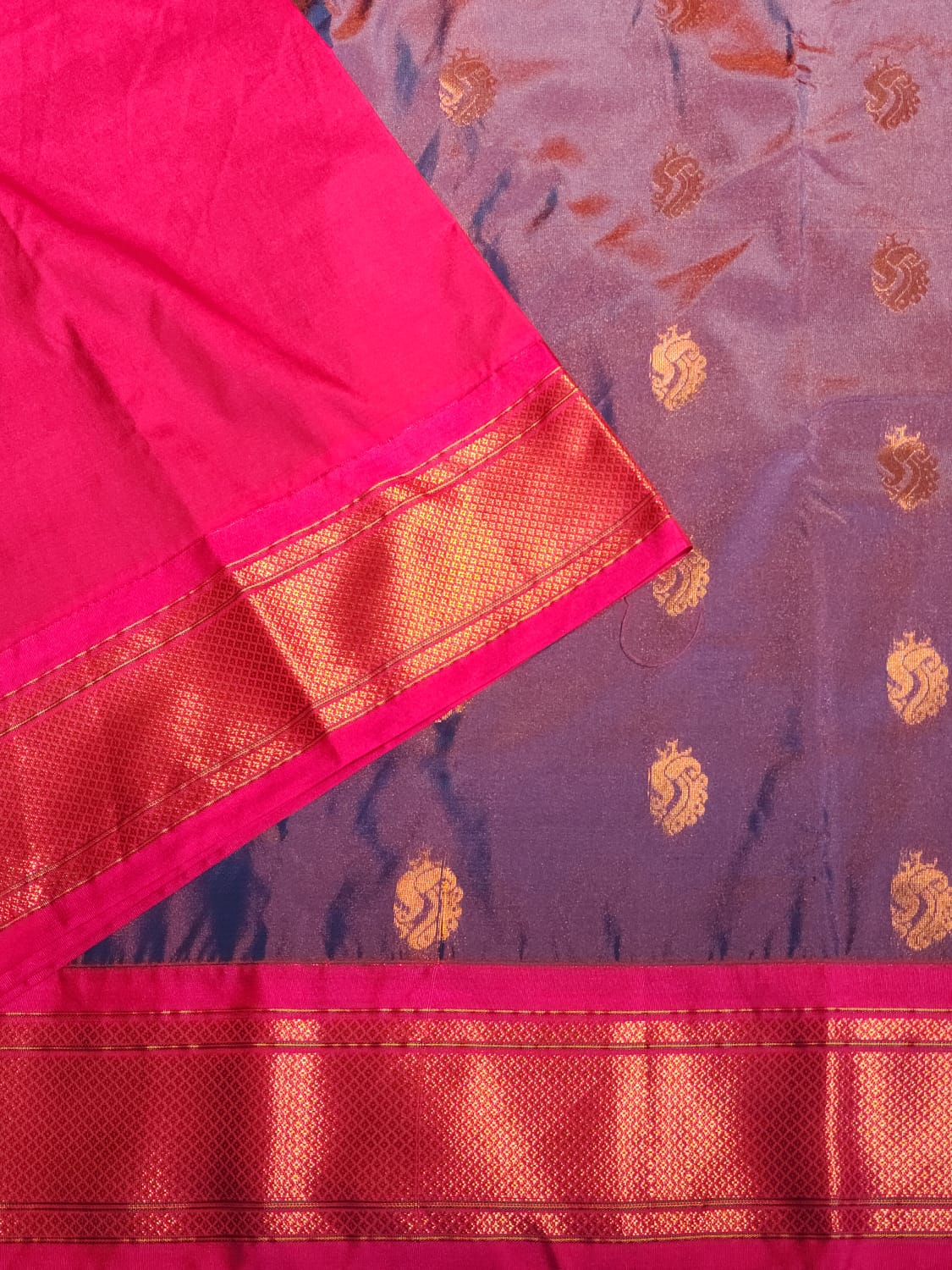 Purple Paithani Saree with Pink Kadiyal Border