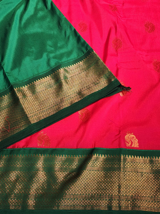 Pink Paithani Saree with Rich Green Kadiyal Border