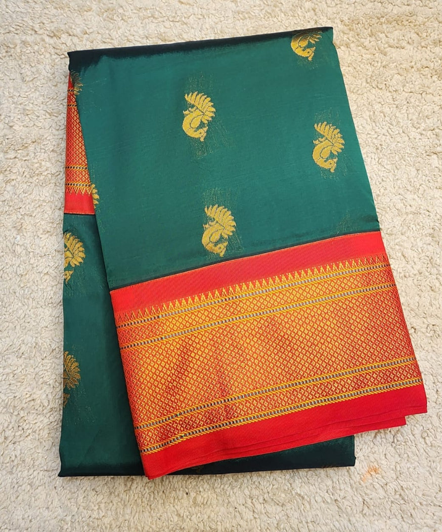Majestic Green Paithani Saree with Rich Red Kadiyal Border