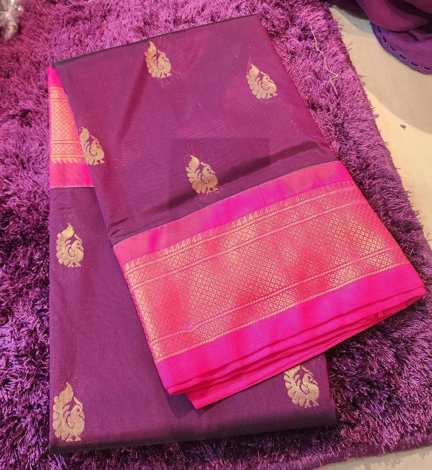 purple Paithani Saree with pink Kadiyal Zari1