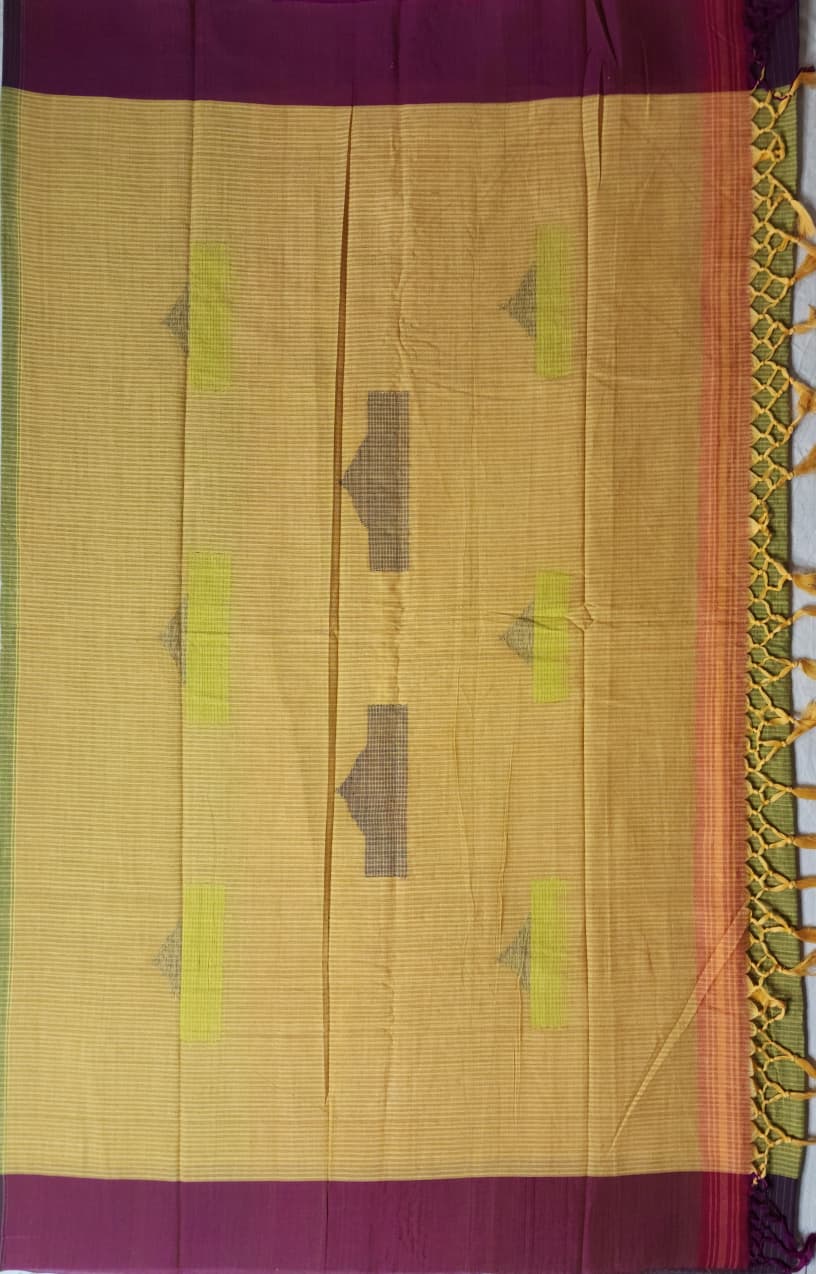 Light olive green Cotton Handloom Saree