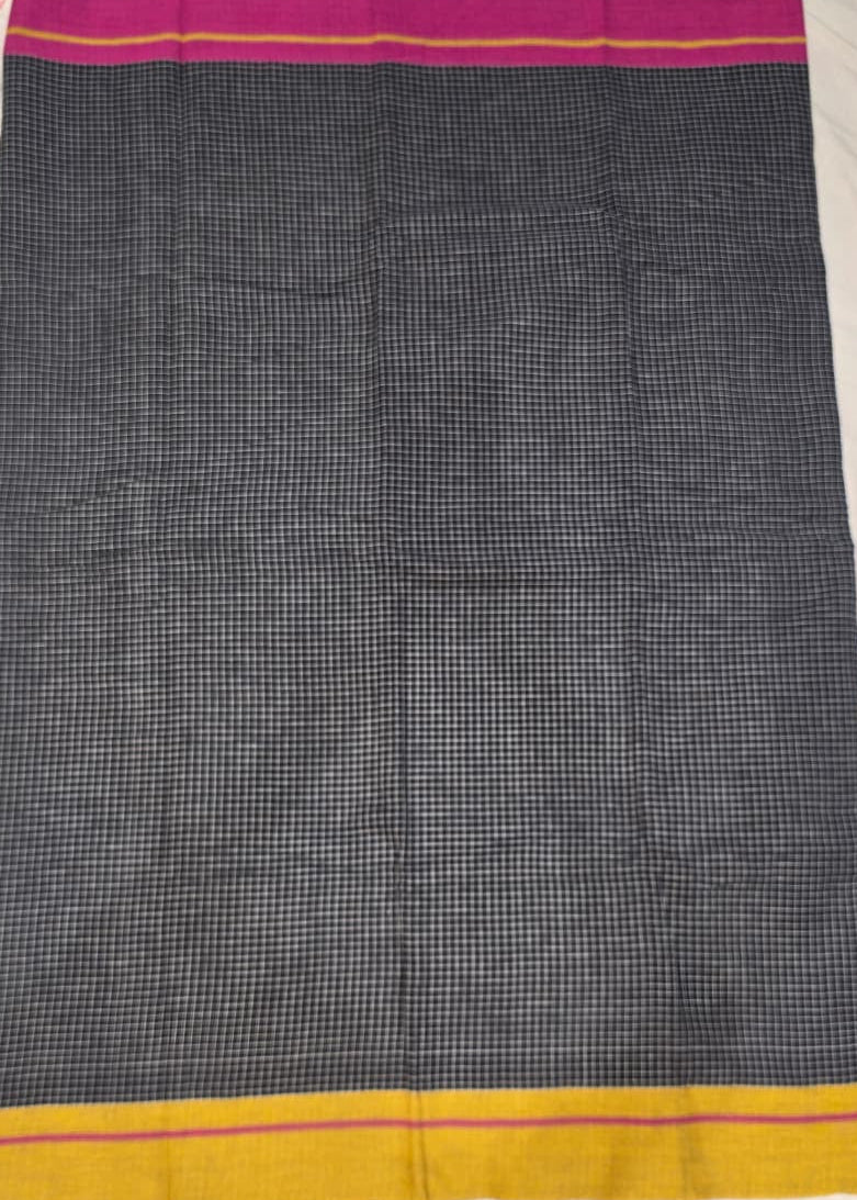 Black -Yellow Pink Ilkal handloom Patteda Anchu Saree