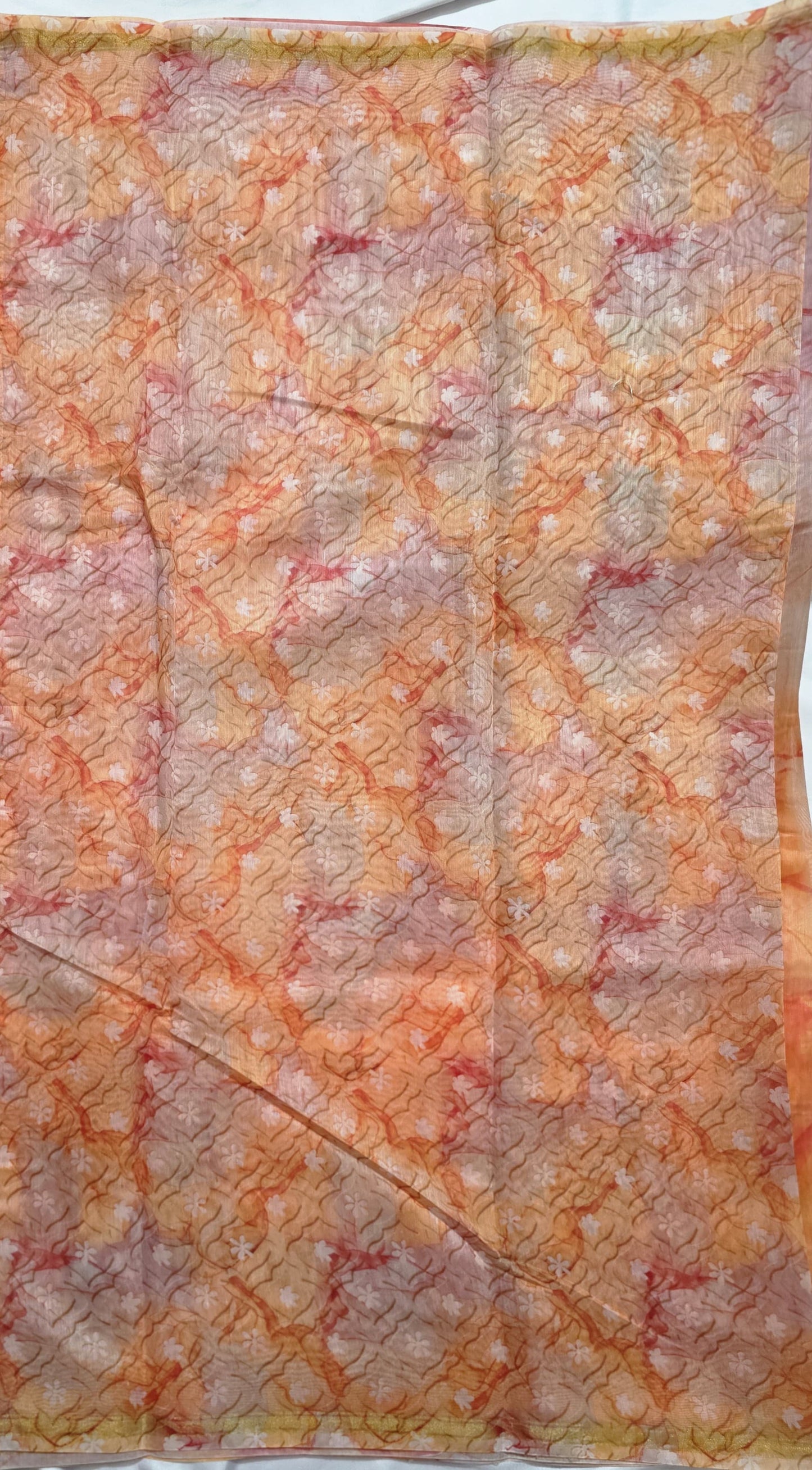 Orange Whisper German Print Saree