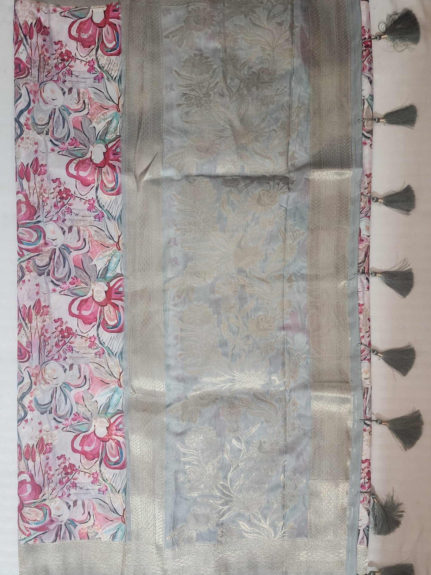 White dola silk Floral Print