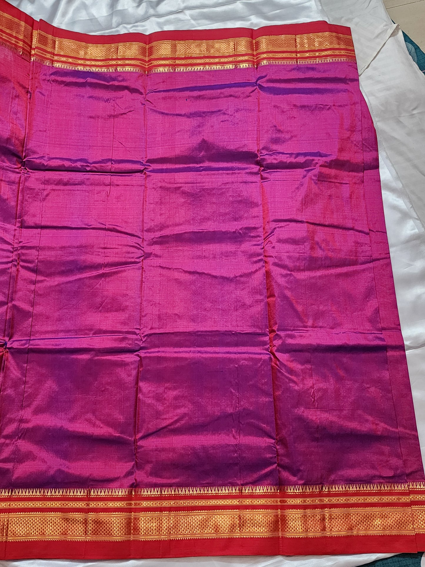 Wine Ilkal silk Saree with Traditional Red and Gold Border