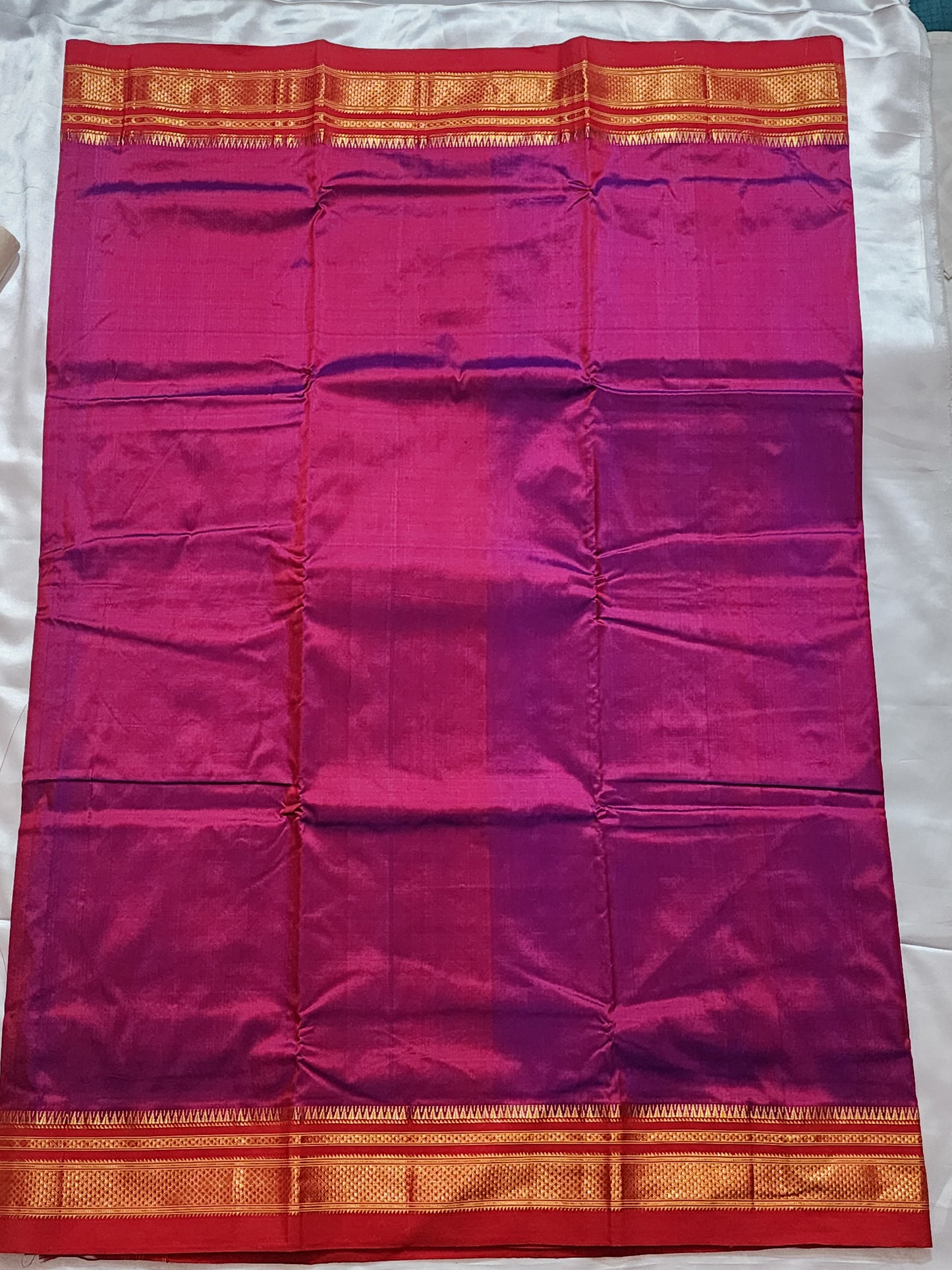 Wine Ilkal silk Saree with Traditional Red and Gold Border