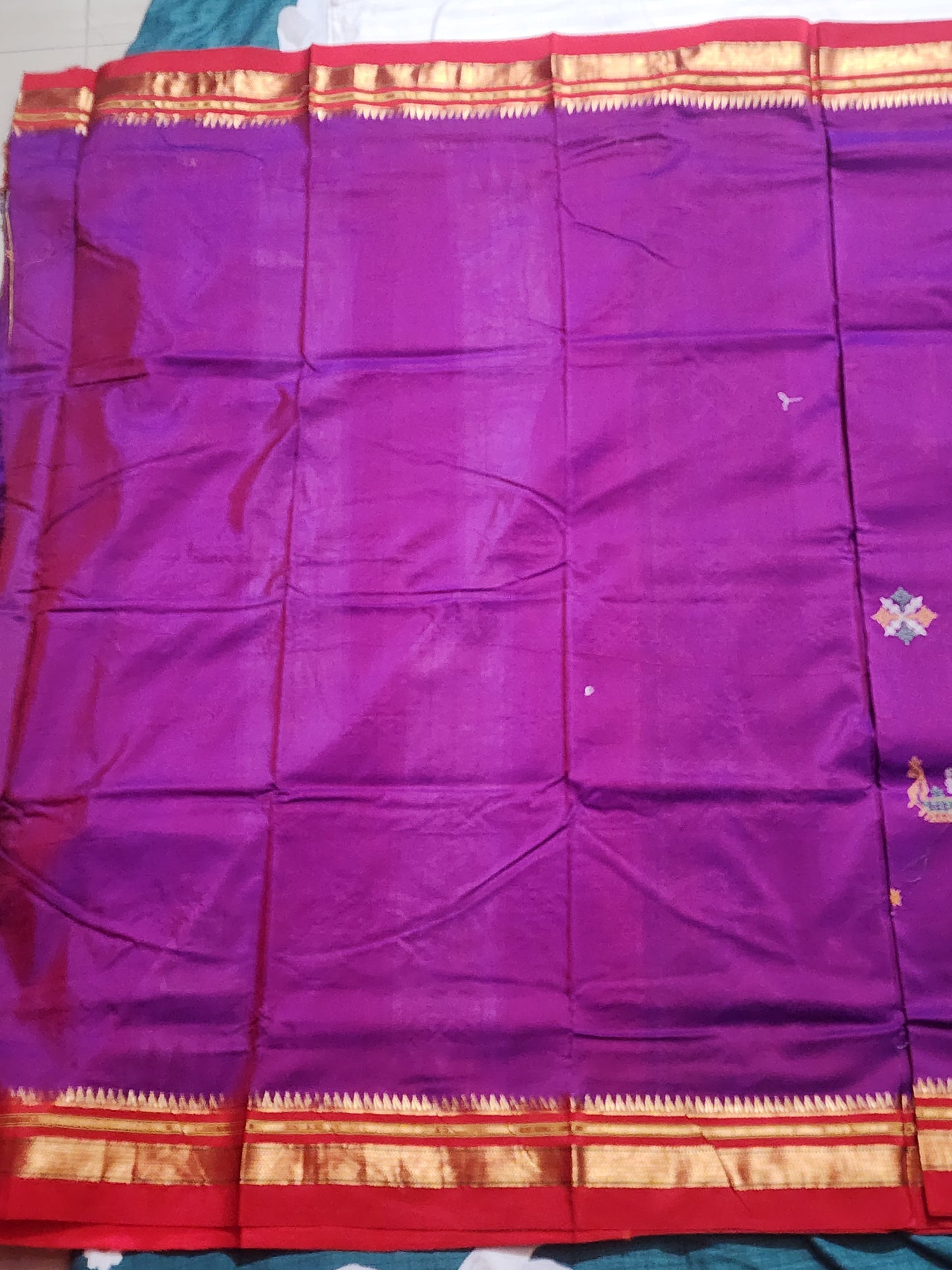 Wine Red Ilkal cotton-silk Saree with Traditional Kasuti