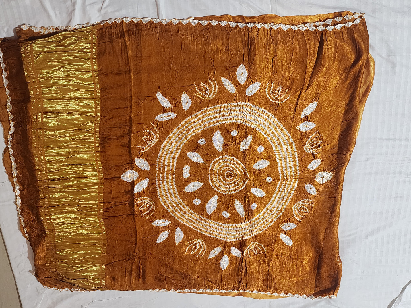 Mustard Yellow Bandhani Modal Saree with Golden Panels